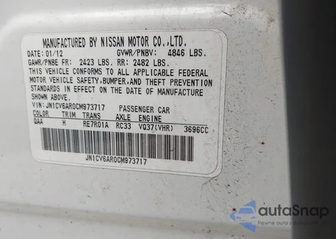 2012 Infiniti G37X from USA, damaged, VIN JN1CV6AR0CM973717